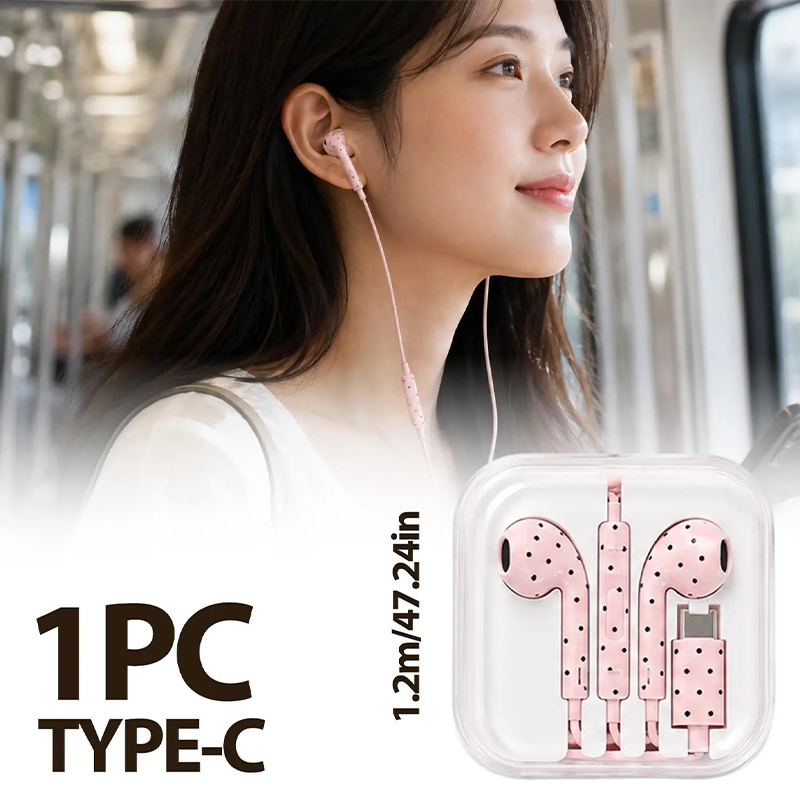 Earphone Tipe C Polka-dot Bint - Usb C Earphone ulasan dan harga